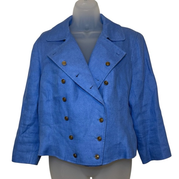 Lauren Ralph Lauren 100% Linen Double Breasted Blazer Military/Nautical Size 12 - Picture 1 of 14